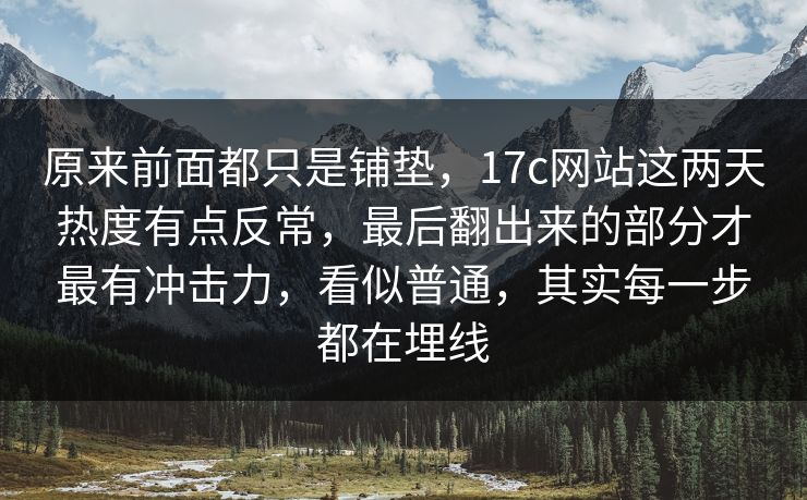 原来前面都只是铺垫，17c网站这两天热度有点反常，最后翻出来的部分才最有冲击力，看似普通，其实每一步都在埋线