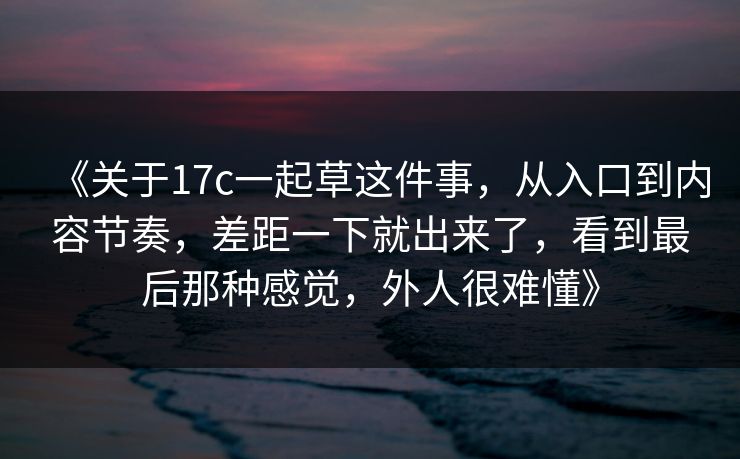 《关于17c一起草这件事，从入口到内容节奏，差距一下就出来了，看到最后那种感觉，外人很难懂》